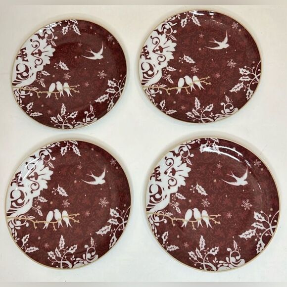 Rosanna Christmas Side Salad Plates Saucers 8 In Round Set Of 2 Red White Doves - Picture 5 of 8